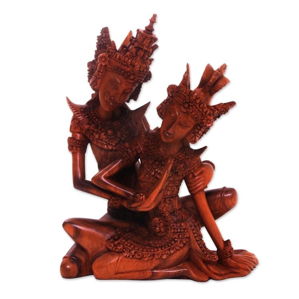 Hindu Love Story Wood Sculpture of Rama and Sita 'Hindu Love Story'