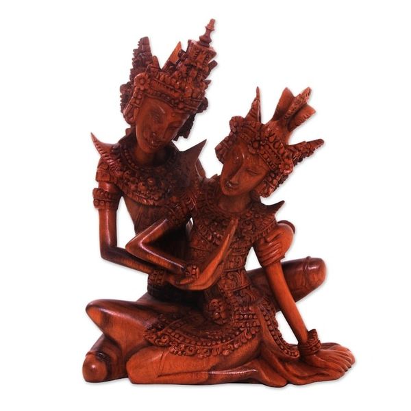 Alternate image for Hindu Love Story Wood Sculpture of Rama and Sita Hindu Love Story