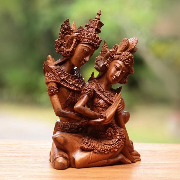 Alternate image for Hindu Love Story Wood Sculpture of Rama and Sita Hindu Love Story