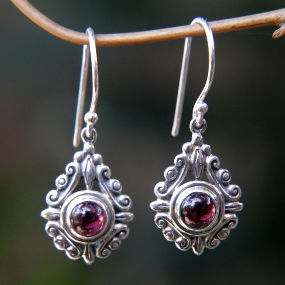 Sterling Silver Garnet Dangle Earrings 'Heart of Peace'