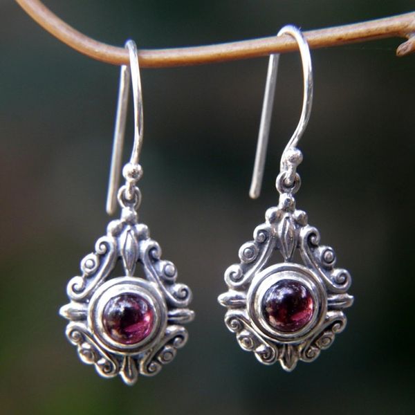 Alternate image for Sterling Silver Garnet Dangle Earrings Heart of Peace