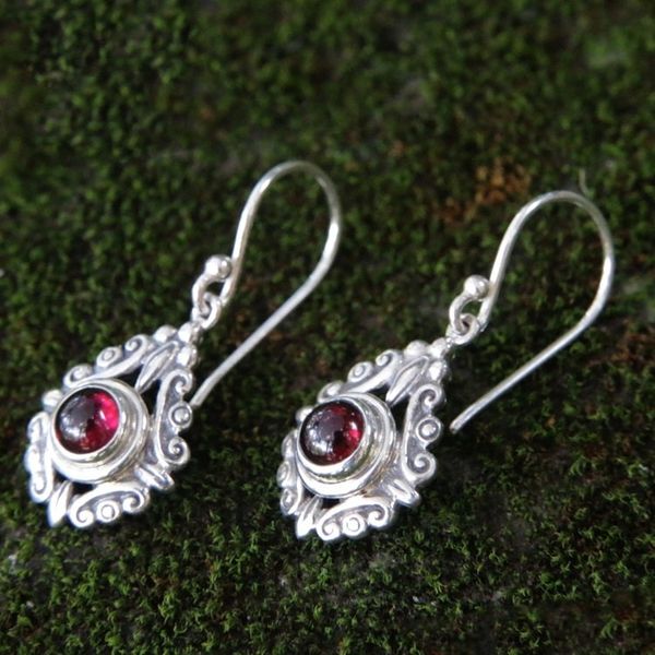 Alternate image for Sterling Silver Garnet Dangle Earrings Heart of Peace