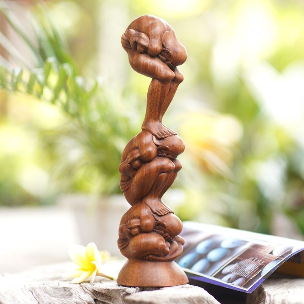 Wood statuette 'Three Level Yogi'