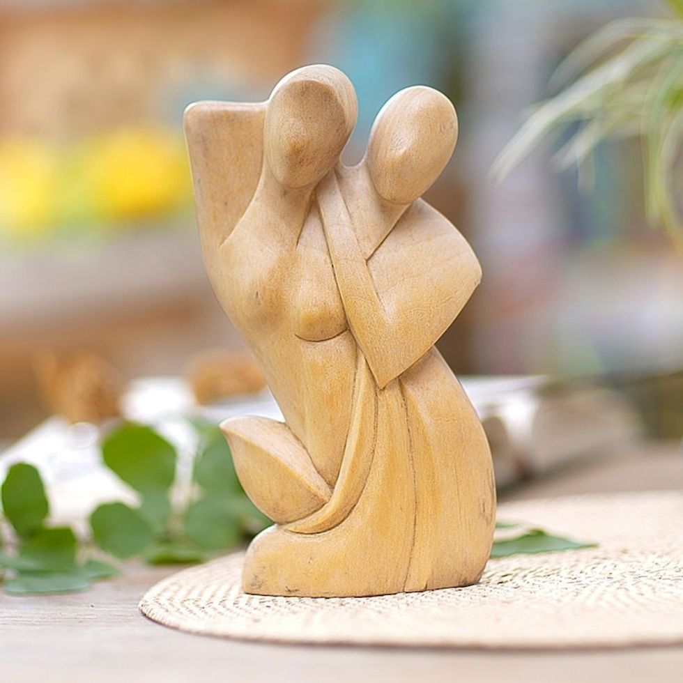 Crocodile Wood Romantic Sculpture 'Tender Love'