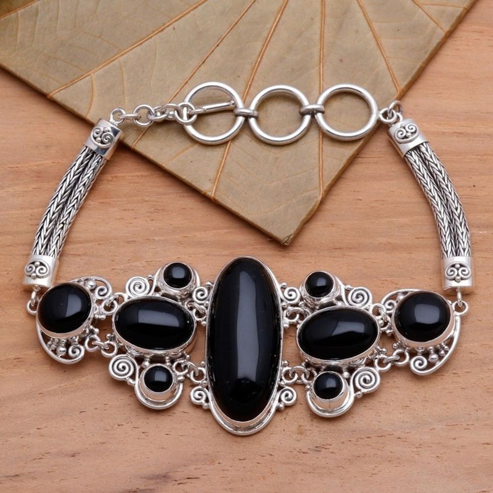 Sterling Silver and Onyx Bracelet from Indonesia 'A Night to Remember'