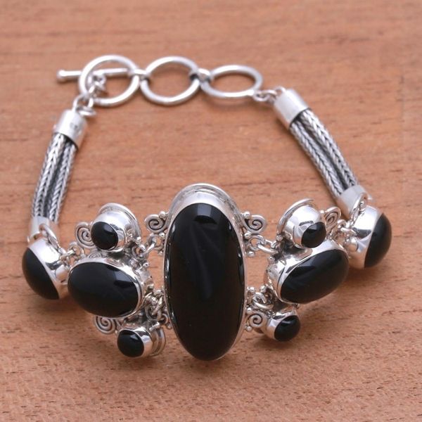 Alternate image for Sterling Silver and Onyx Bracelet from Indonesia A Night to Remember