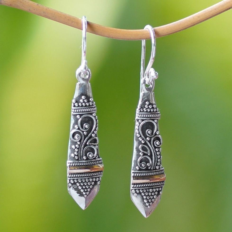 Sterling Silver and Gold Accent Dangle Earrings 'Seminyak Ferns'