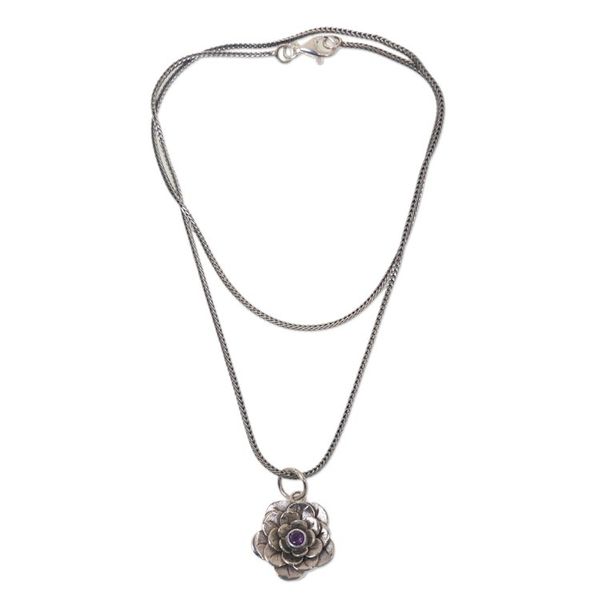 Alternate image for Artisan Crafted Silver and Amethyst Flower Necklace Holy Lotus