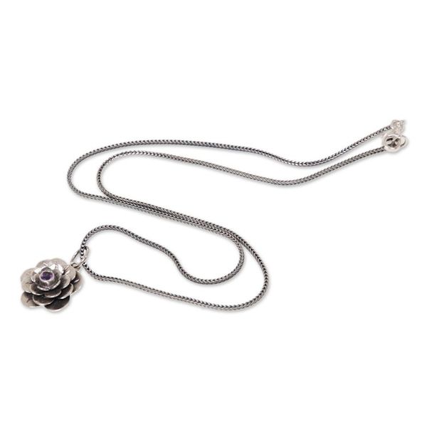 Alternate image for Artisan Crafted Silver and Amethyst Flower Necklace Holy Lotus