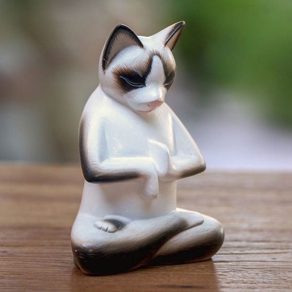Alternate image for Wood sculpture Breathing Yoga Cat