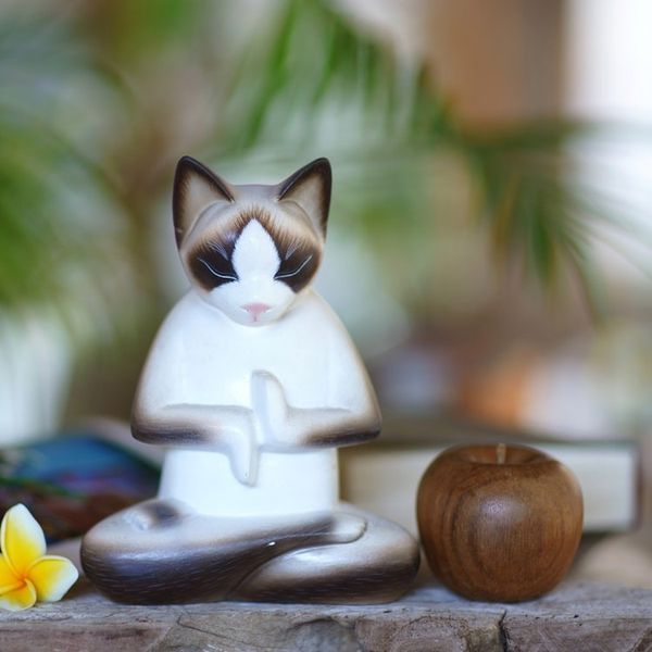 Alternate image for Wood sculpture Breathing Yoga Cat