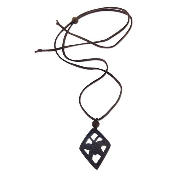 Alternate image for Coconut shell pendant necklace Butterfly Muse