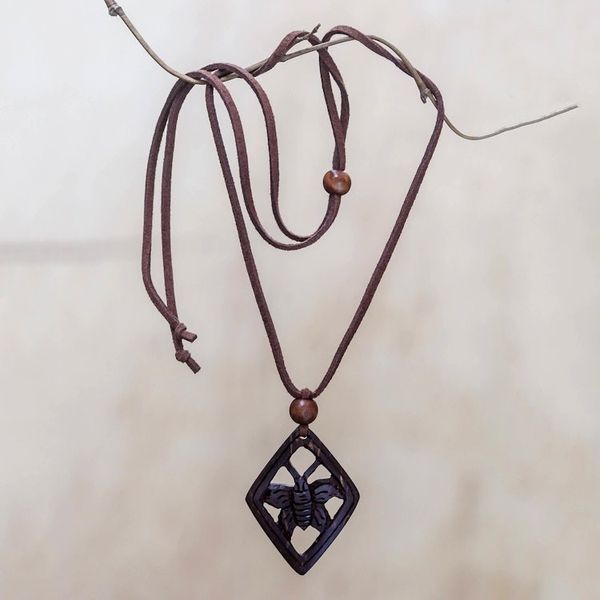 Alternate image for Coconut shell pendant necklace Butterfly Muse