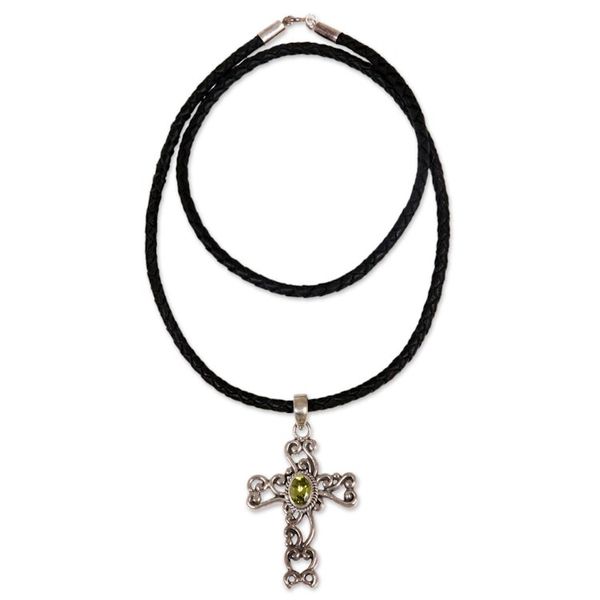 Alternate image for Handmade Religious Peridot Necklace Balinese Cross