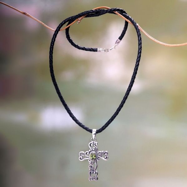 Alternate image for Handmade Religious Peridot Necklace Balinese Cross