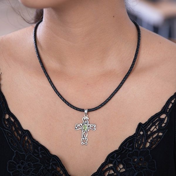 Alternate image for Handmade Religious Peridot Necklace Balinese Cross