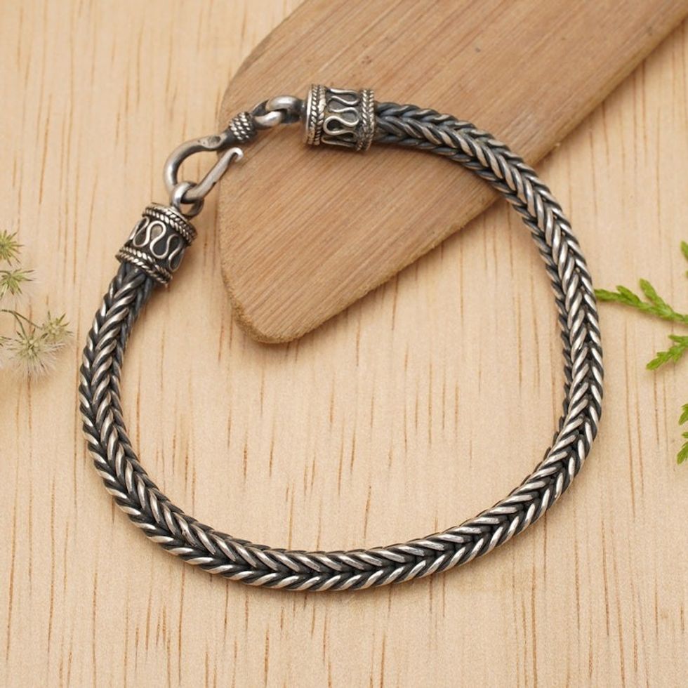 Handmade Sterling Silver Chain Bracelet 'Fishbone Twist'