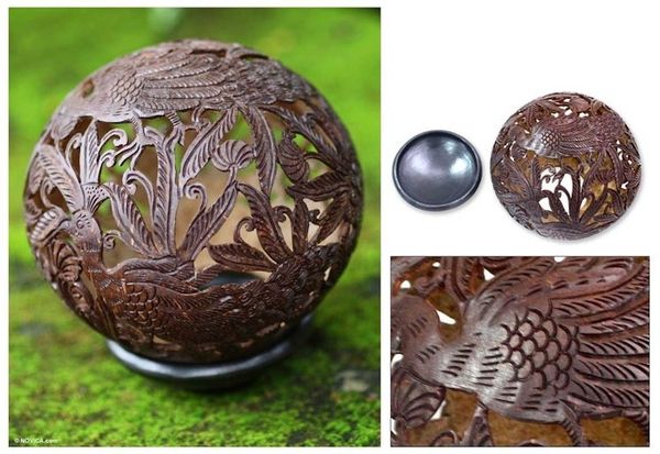 Alternate image for Handcrafted Coconut Shell Sculpture Elegant Peacock