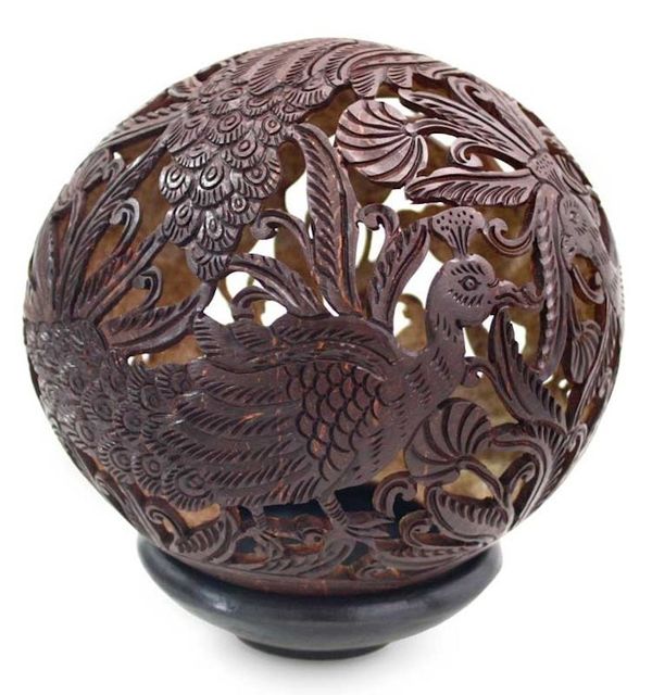 Alternate image for Handcrafted Coconut Shell Sculpture Elegant Peacock