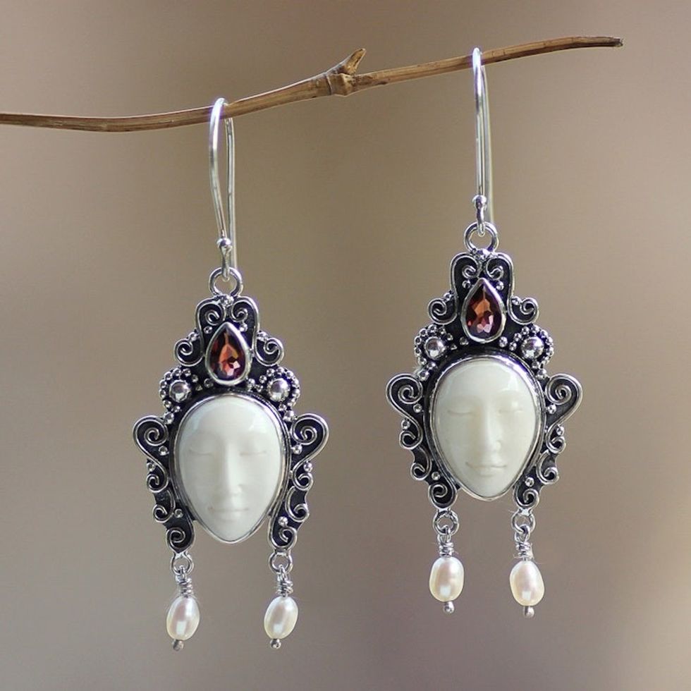 Sterling Silver Bone and Pearl Earrings 'Beautiful Dedes'