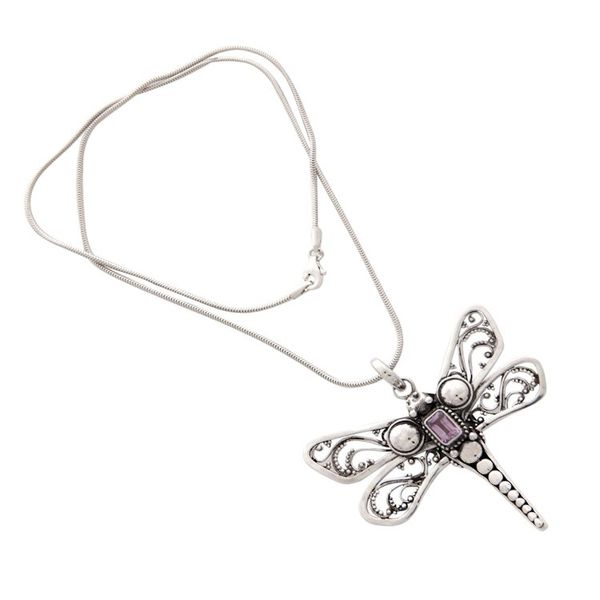 Alternate image for Amethyst and Sterling Silver Necklace Lavender Dragonfly