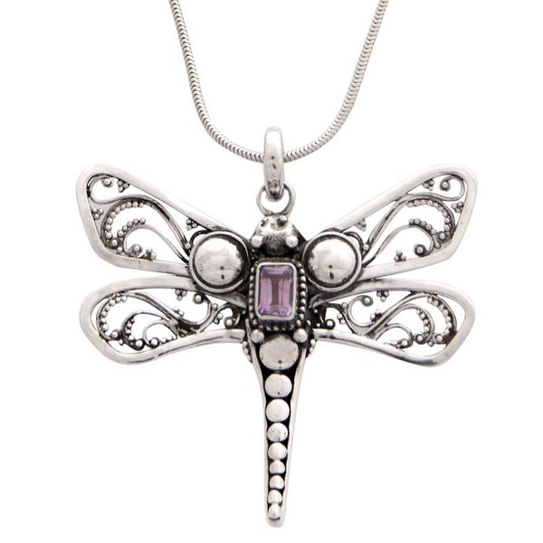 Alternate image for Amethyst and Sterling Silver Necklace Lavender Dragonfly