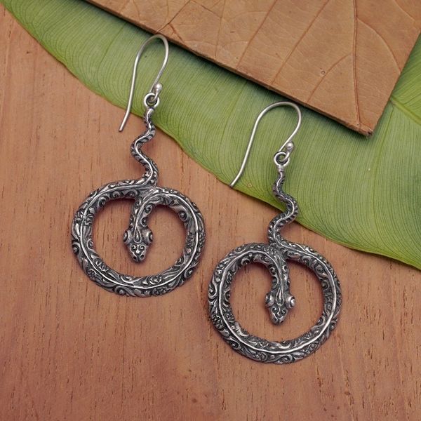 Alternate image for Artisan Crafted Sterling Silver Snake Earrings Magic Serpent