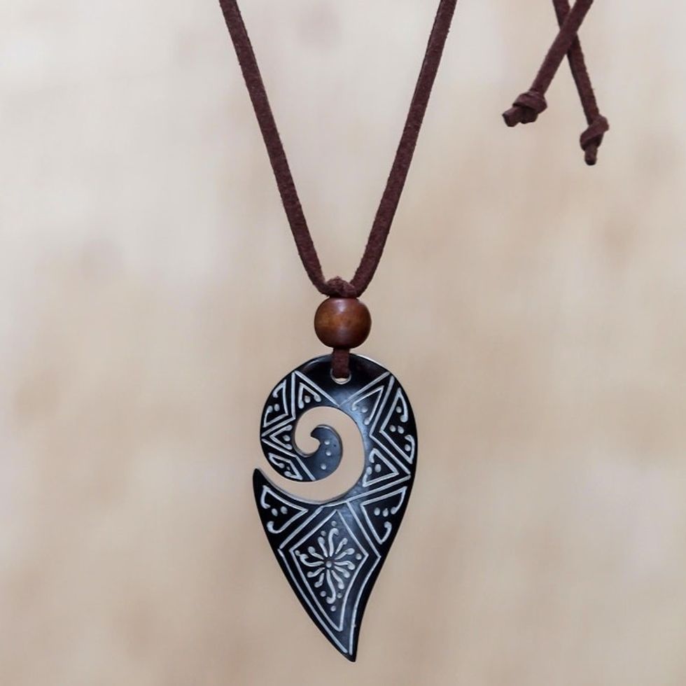 Artisan Crafted Indonesian Cow Bone Necklace 'Lucky Hook'