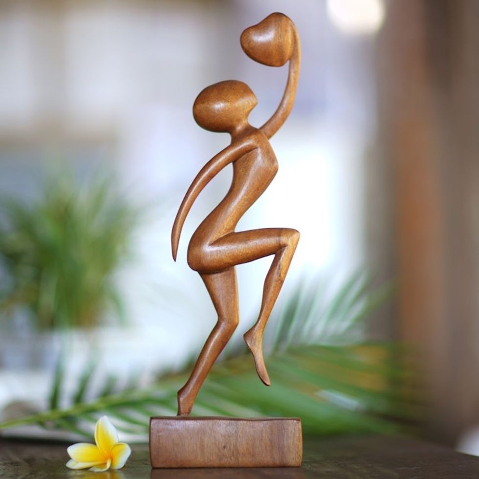 Hand Made Romantic Wood Sculpture 'Reaching for Love'
