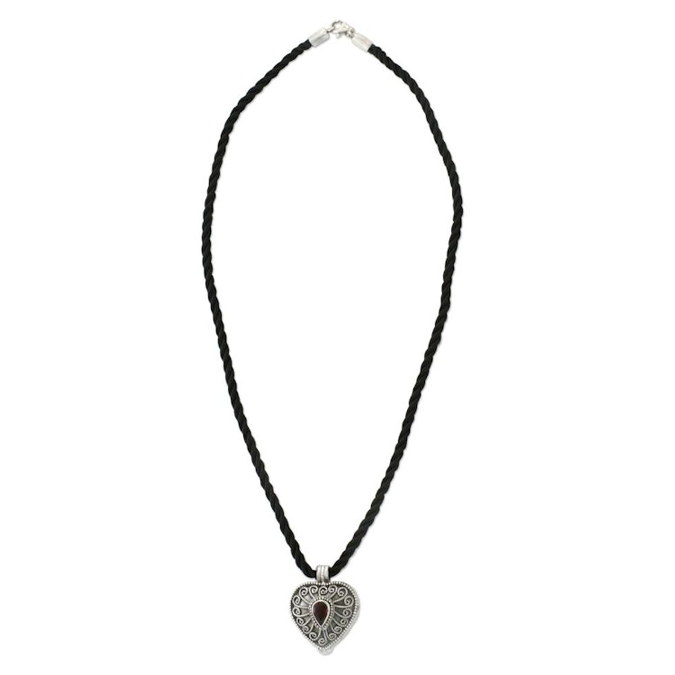 Heart Shaped Sterling Silver and Garnet Locket Necklace 'Secret Love'