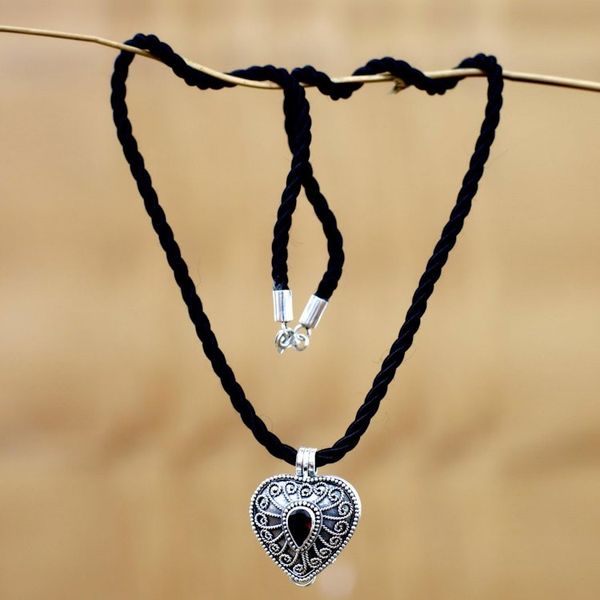 Alternate image for Heart Shaped Sterling Silver and Garnet Locket Necklace Secret Love