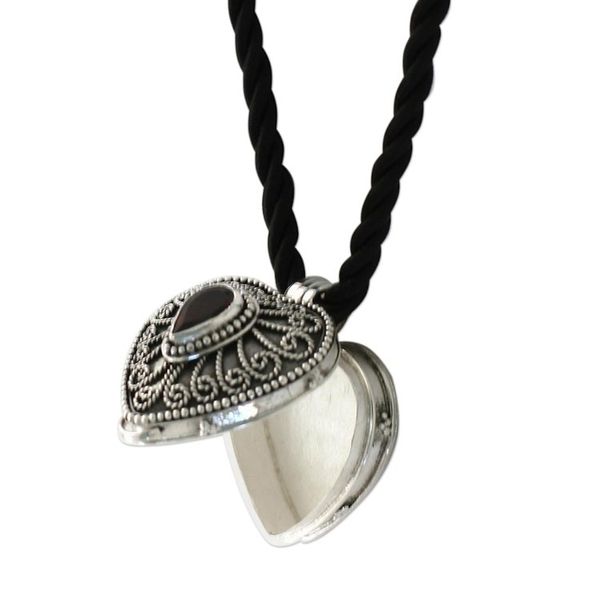 Alternate image for Heart Shaped Sterling Silver and Garnet Locket Necklace Secret Love