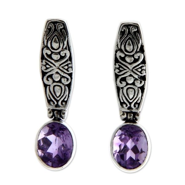 Alternate image for Sterling Silver and Amethyst Drop Earrings Pura Dalem
