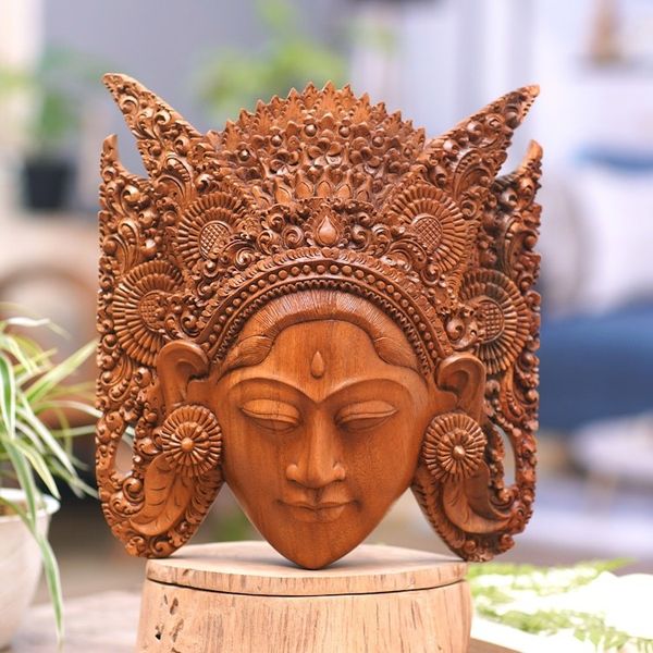 Alternate image for Balinese Handcarved Wood Mask of Sita Wife of Rama Beautiful Sita