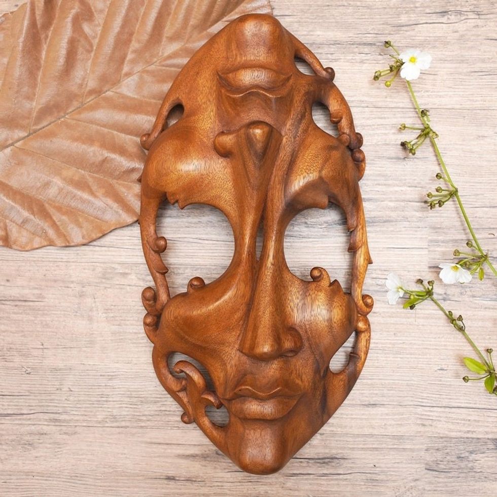 Unique Modern Wood Mask 'Joy and Sorrow'