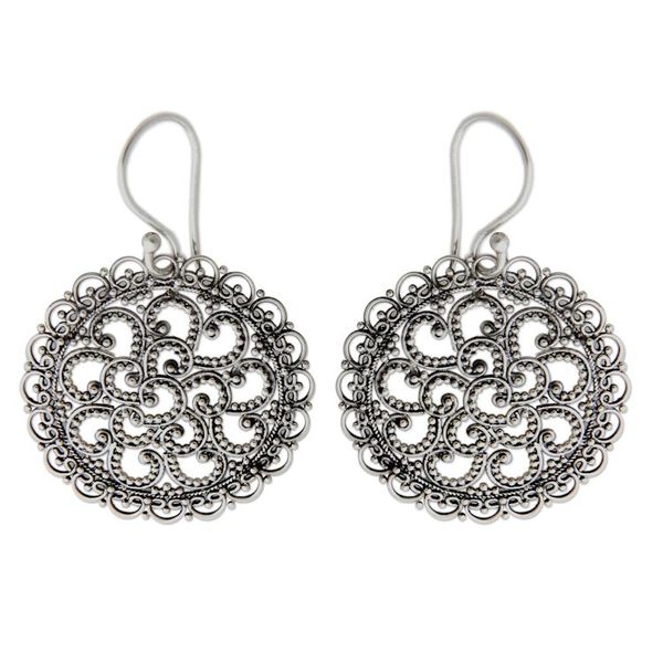 Alternate image for Hand Crafted Sterling Silver Dangle Earrings Filigree Chrysanthemum