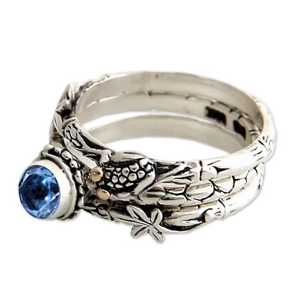 Alternate image for Blue Topaz and Sterling Silver Stacking Rings Tree Frog