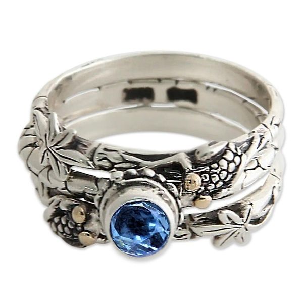 Alternate image for Blue Topaz and Sterling Silver Stacking Rings Tree Frog