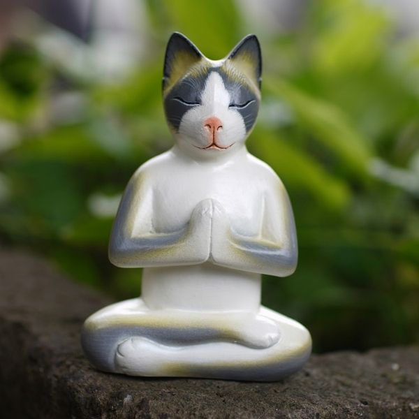 Alternate image for Unique Wood Cat Sculpture Cat in Meditation