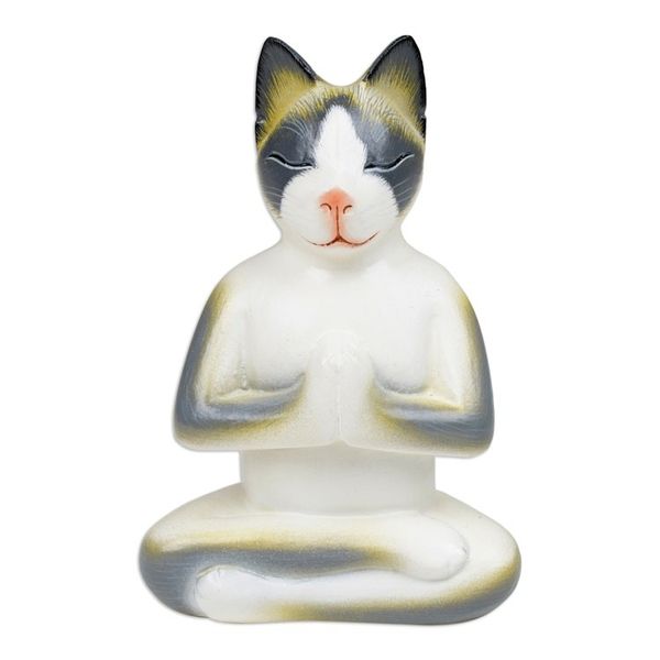 Alternate image for Unique Wood Cat Sculpture Cat in Meditation