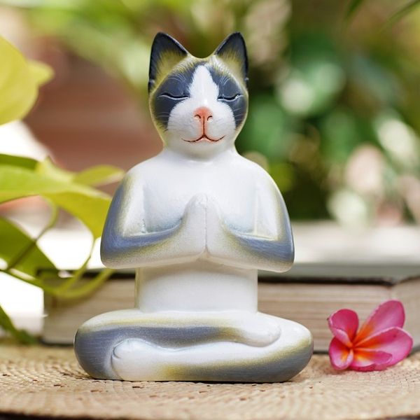 Alternate image for Unique Wood Cat Sculpture Cat in Meditation