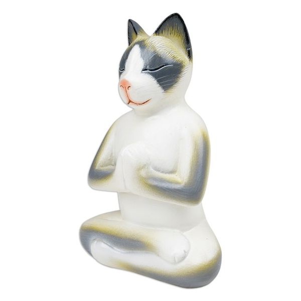 Alternate image for Unique Wood Cat Sculpture Cat in Meditation