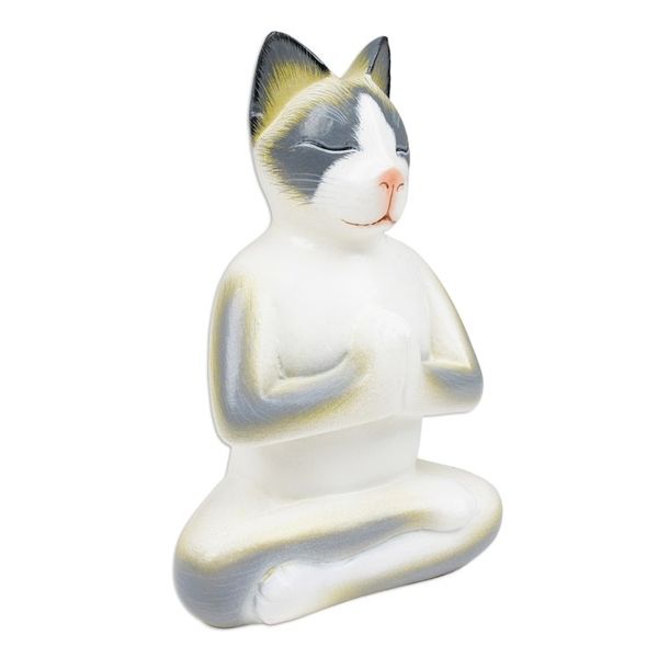 Alternate image for Unique Wood Cat Sculpture Cat in Meditation