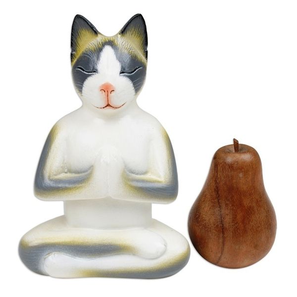 Alternate image for Unique Wood Cat Sculpture Cat in Meditation