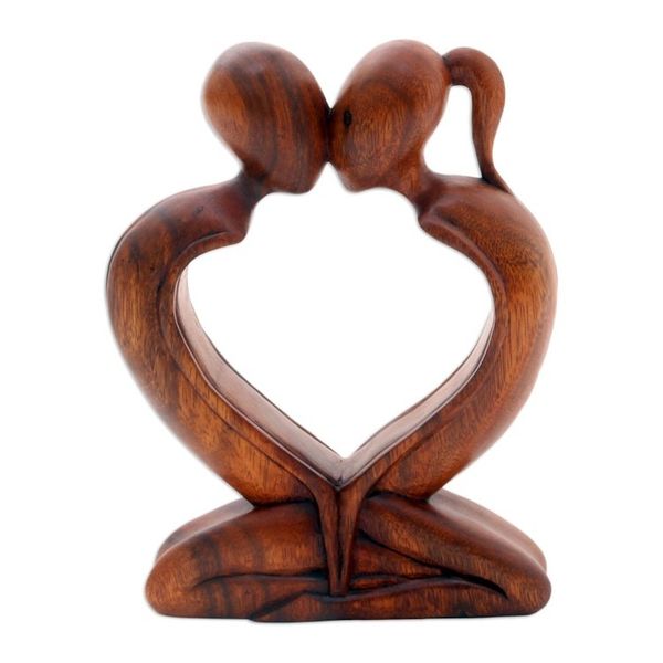 Alternate image for Handcrafted Indonesian Romantic Wood Sculpture Kiss Me Quick