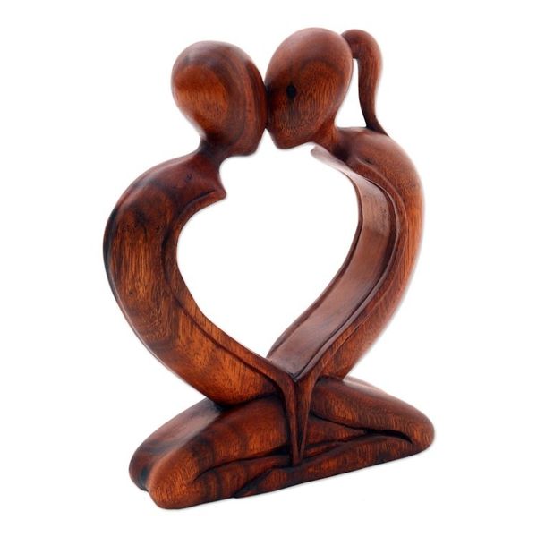 Alternate image for Handcrafted Indonesian Romantic Wood Sculpture Kiss Me Quick
