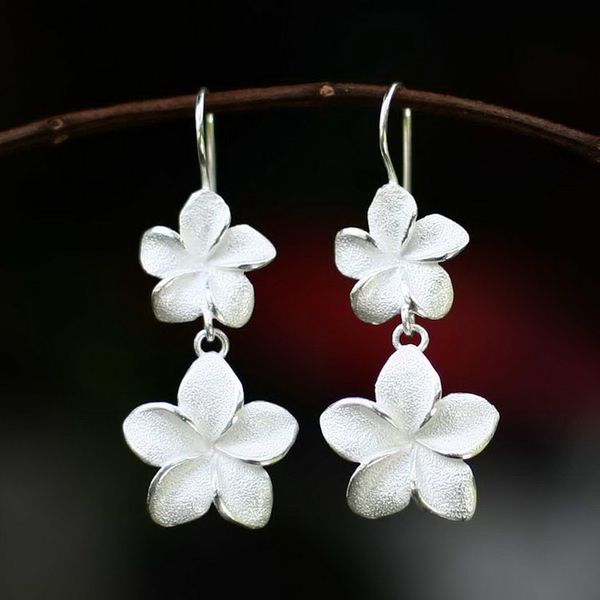 Alternate image for Floral Sterling Silver Dangle Earrings Frangipani Twins