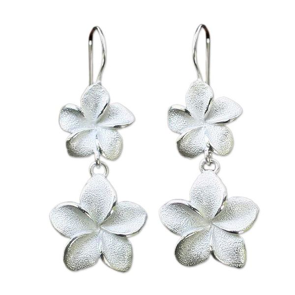 Alternate image for Floral Sterling Silver Dangle Earrings Frangipani Twins