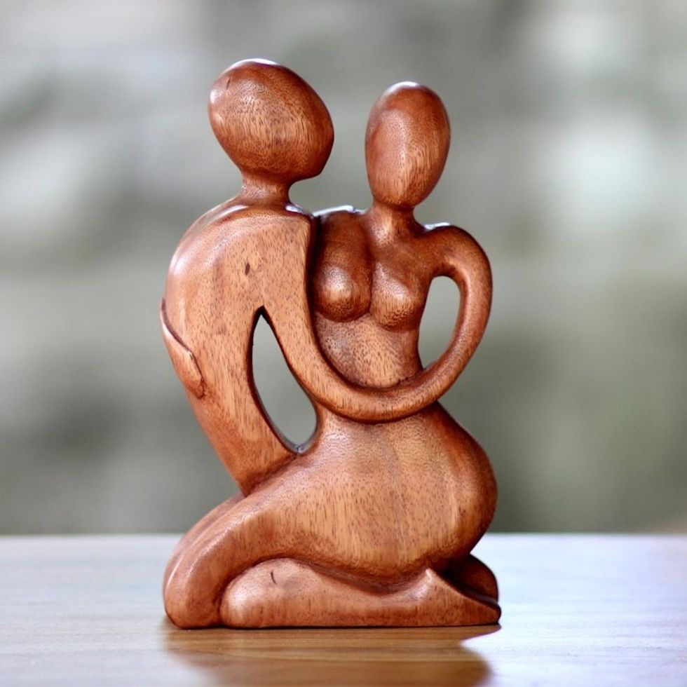Romantic Wood Sculpture 'Beside Me'