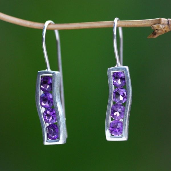 Alternate image for Amethyst and Sterling Silver Drop Earrings Ribbon